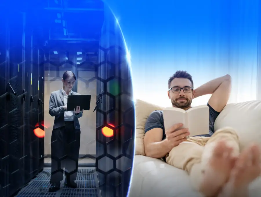Técnico en redes y un hombre descansando