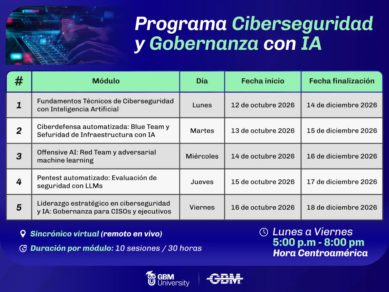 Calendario Programa en ciberseguridad PROGRAMA octubre