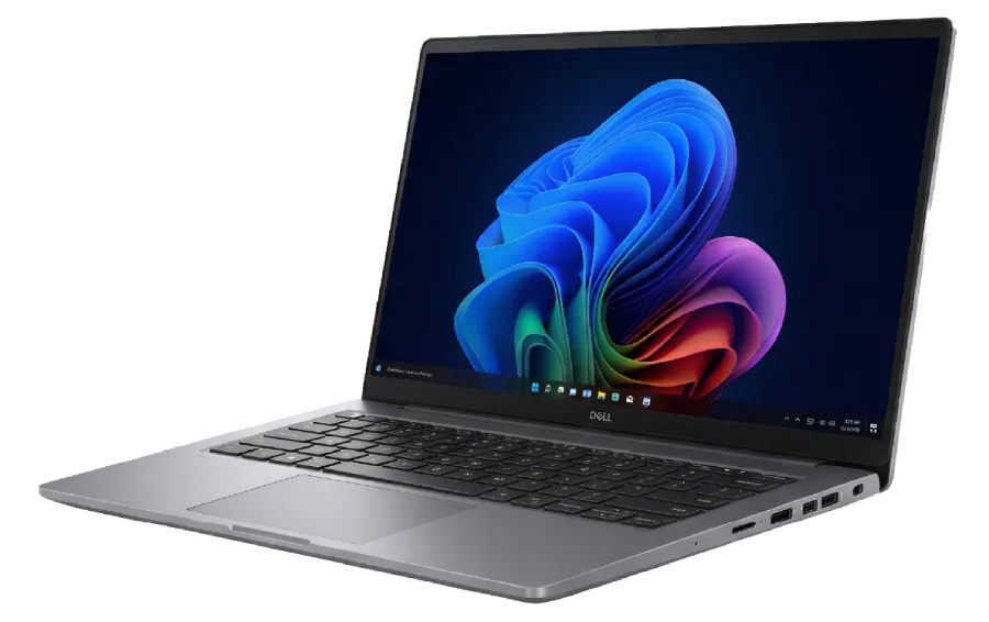 Laptop Dell empresarial con pantalla activa